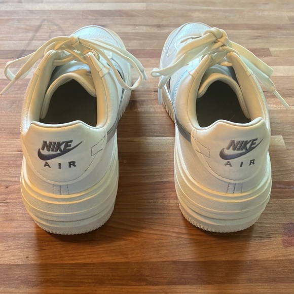 Women’s White Air Force 1 Platforms w/ Metallic Silver Dash - Picture 3 of 9